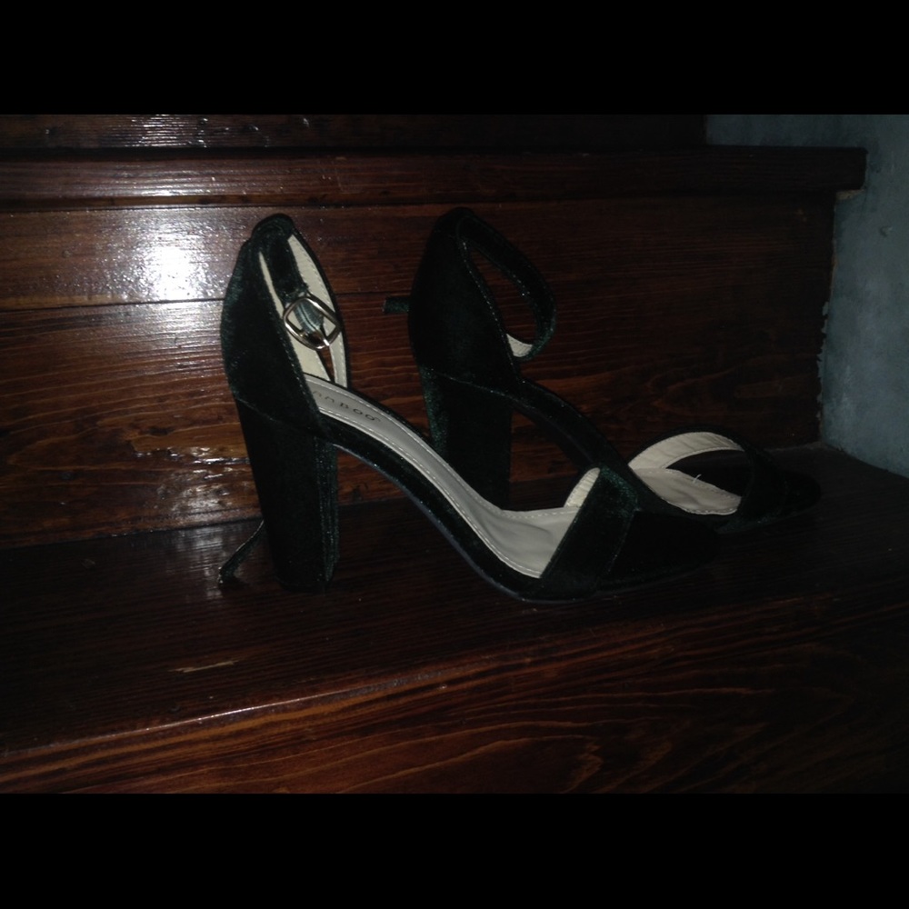 Hunter Green Velvet Strappy Heels